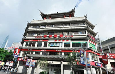 KFC restaurant in old, ornate Chinese building